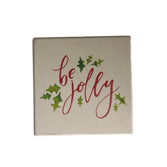 Christmas Holiday Ceramic Coaster Set With Festive Quotes & Holder - Picture 5 of 8